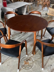 Bộ bàn ăn tròn 6 ghế gỗ ash cao cấp sơn màu óc chó