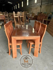 Bàn ăn vuông gỗ sồi 6 ghế thọ- BAV6GT 002