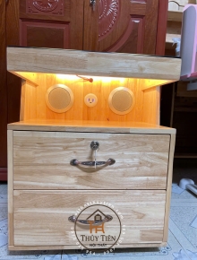 Tủ đầu giường gỗ cao su kiêm loa bluetooth kết hợp sạc điện thoại ko dây có ngăn ẩn giấu tiền thẻ từ 