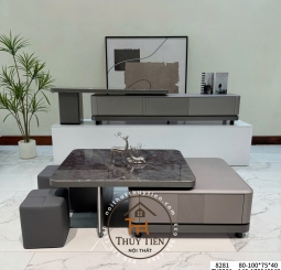 (Hàng nhập khẩu) Bàn trà đôi Sofa phòng khách KANSUI mặt kính cẩm thạch cốt gỗ MDF sang trọng 