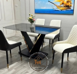 Bàn ăn 4 ghế mặt đá + ghế nhập khẩu