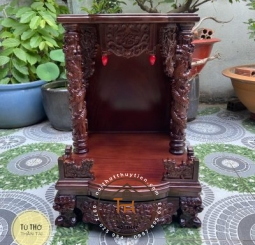 Bàn thờ thần tài ông địa cột rồng- Gỗ Xà Cừ