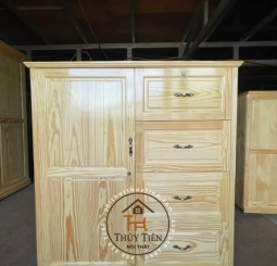 Tủ quần áo trẻ em gỗ thông nguyên khối