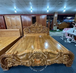 Giường gõ zin chạm hoa hồng