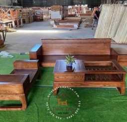 Bộ bàn ghế salon 1 văng gỗ sồi