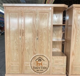 Tủ quần áo gỗ sồi phủ có kệ ngoài