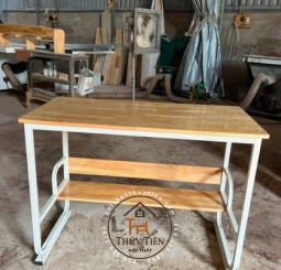 Bàn làm việc chân sắt mặt gỗ cao su