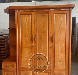 Tủ quần áo gỗ sồi thịt có kệ ngoài