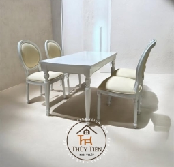 Bộ bàn ăn Louis trắng thanh lịch sang trọng tinh tế