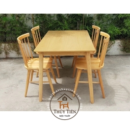 Bộ bàn ăn cao su 7 nan 4 ghế mặt gỗ tự nhiên