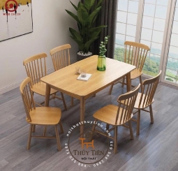 Bộ bàn ăn cao su 7 nan 6 ghế mặt gỗ tự nhiên