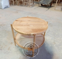 Bàn trà 2 tầng mây Khung gỗ ash
