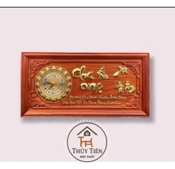 Tranh Đồng Hồ Treo Tường Gỗ Hương Điêu Khắc Nguyên Tấm chữ Cha Mẹ