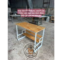 Bàn học sinh chân sắt mặt gỗ cao su tự nhiên - 002