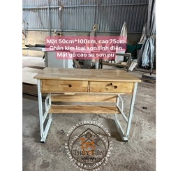 Bàn học sinh chân sắt mặt gỗ cao su tự nhiên - 004