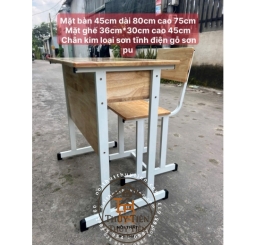 Bàn học sinh chân sắt mặt gỗ cao su tự nhiên - 003