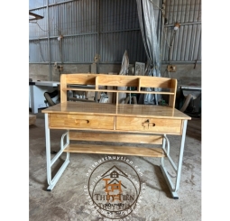 Bàn học sinh chân sắt mặt gỗ cao su tự nhiên - 006