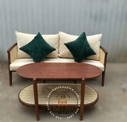 Sofa gỗ kết hợp mây mắt cáo