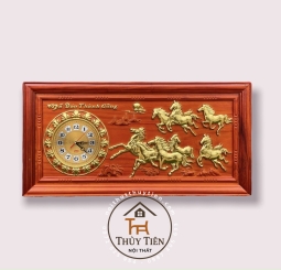 Tranh Đồng Hồ Treo Tường Gỗ Hương Điêu Khắc Nguyên Tấm Mã Đáo Thành Công