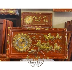 Tranh Đồng Hồ Gỗ Hương Điêu Khắc Nguyên Tấm (KT 41x81cm) Khung viền hoa lá tây - Nhiều mẫu
