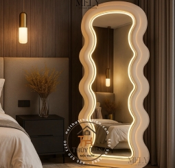 Gương Lượn Sóng Bọc Nỉ Đầu Tròn Nịnh Dáng, Hàng Nỉ Dày Dặn Decor Phòng