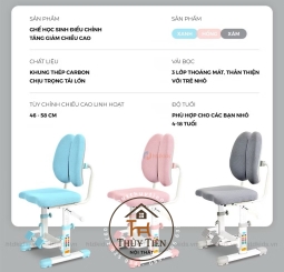 Ghế học sinh chống gù tăng giảm chiều cao  có miếng đệm êm giúp bé có tư thế ngồi đúng, thoải mái