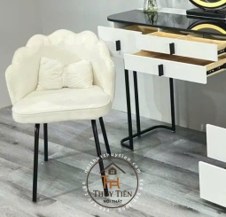 Ghế Vương Miện Thiết Kế Nỉ Nhung Cao Cấp, Kèm Gối Nơ Tinh Tế, Phù Hợp Cho Bàn Makeup và Làm Nail Sang Trọng