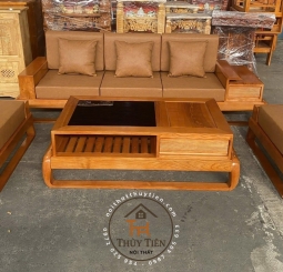 Bộ bàn ghế sofa gỗ sồi nệm kính đầy đủ
