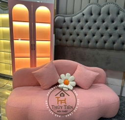 Sofa mây mini hồng