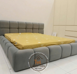 Giường bánh mì bọc nỉ nhung, vạt khung sắt