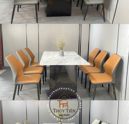 Ghế Ăn Da Simily Kẻ Chỉ Dọc | Chân Thép Mạ Niken