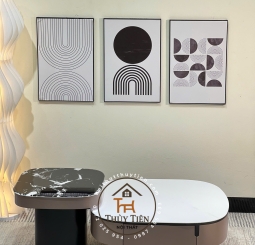 Bàn Sofa- Bàn trà nhập khẩu mặt kính công nghệ vân đá hiện đại phù hợp cho phòng khách