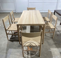 Bộ bàn neva ghế chân tiện đan dây CH36 sơn màu mộc gỗ ash cao cấp theo yêu cầu khách