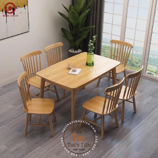 Bộ bàn ăn 7 nan 4 ghế mặt gỗ 