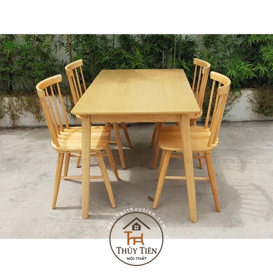 Bộ bàn ăn 7 nan 4 ghế mặt gỗ 
