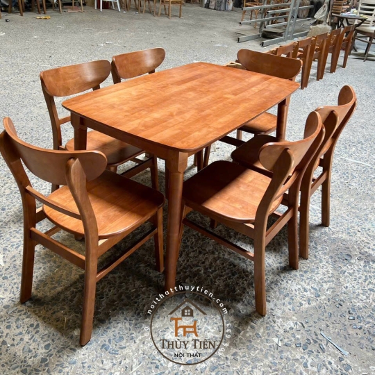 Bộ bàn ăn cao su 4 ghế mặt gỗ màu nâu