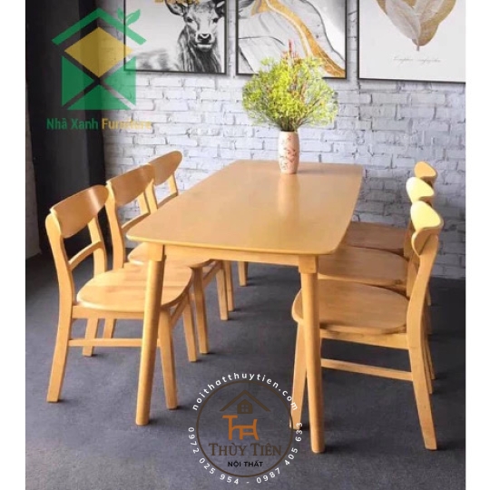 Bộ bàn ăn cao su 4 ghế mặt gỗ