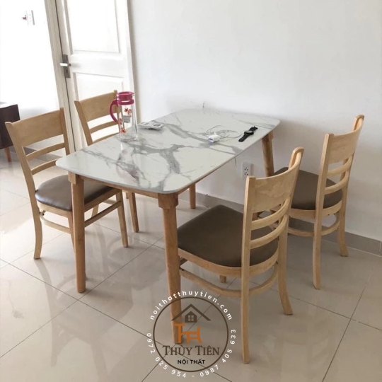 Bộ Bàn Ăn Mặt Giả Vân Đá + 4 Ghế Cabin mã 03