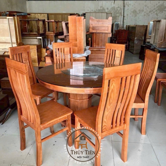 Bàn ăn gỗ sồi tròn 6 ghế thọ