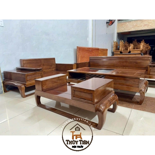 Sofa đùi gà 2 văng màu óc chó kèm nệm 