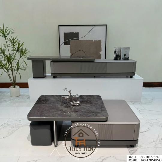 (Hàng nhập khẩu) Bàn trà đôi Sofa phòng khách KANSUI mặt kính cẩm thạch cốt gỗ MDF sang trọng 