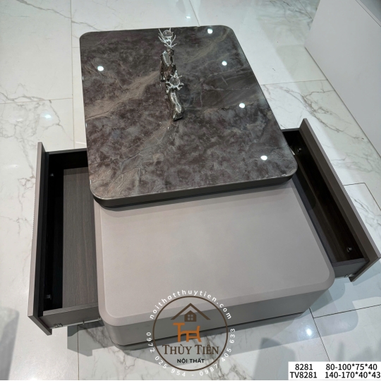 (Hàng nhập khẩu) Bàn trà đôi Sofa phòng khách KANSUI mặt kính cẩm thạch cốt gỗ MDF sang trọng 