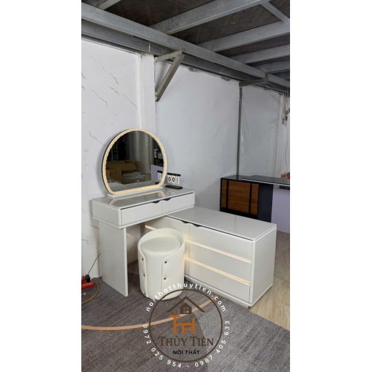 Bộ bàn ghế trang điểm hiện đại nhập khẩu hàng sơn 2k siêu đẹp- 002