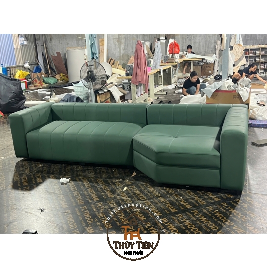 Sofa kê góc màu xanh cho khách e ạ