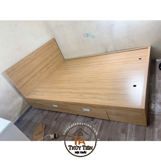 Giường ngủ gỗ MDF lõi xanh đơn giản hiện đại dày 17mm 2 hộc kéo