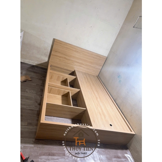 Giường ngủ gỗ MDF lõi xanh đơn giản hiện đại dày 17mm 2 hộc kéo