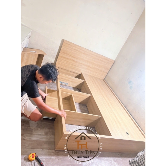 Giường ngủ gỗ MDF lõi xanh đơn giản hiện đại dày 17mm 2 hộc kéo