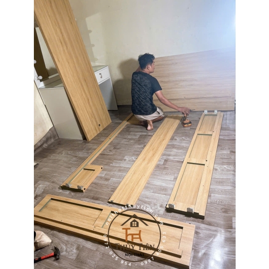 Giường ngủ gỗ MDF lõi xanh đơn giản hiện đại dày 17mm 2 hộc kéo