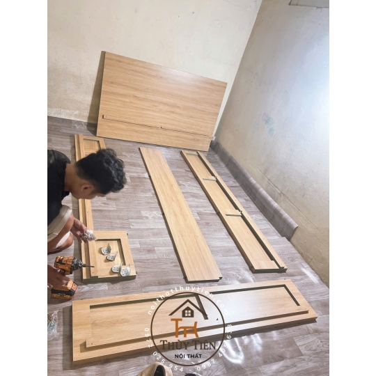 Giường ngủ gỗ MDF lõi xanh đơn giản hiện đại dày 17mm 2 hộc kéo