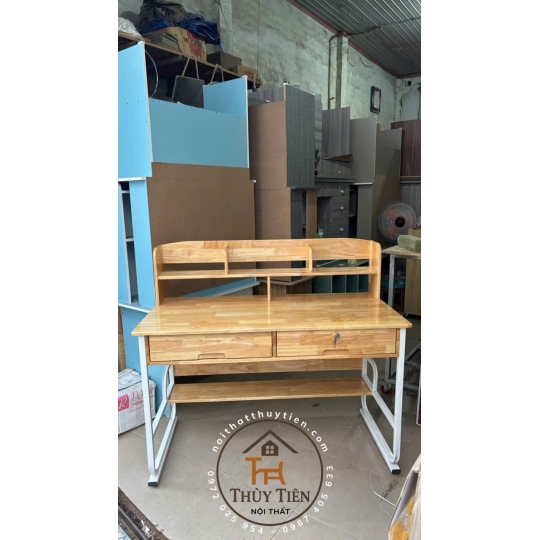Bàn học sinh chân sắt mặt gỗ cao su tự nhiên - 006